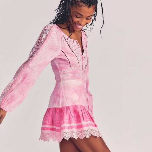 LoveShackFancy Chelie Pink Lace Long Sleeve Dress - Picture 3 of 8